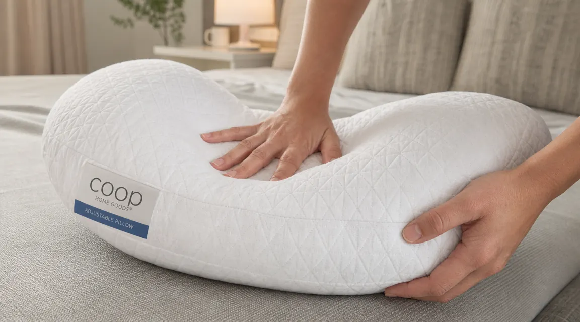 A hand pressing down on the surface of a shredded foam pillow to show it slowly rebounding rather than snapping back