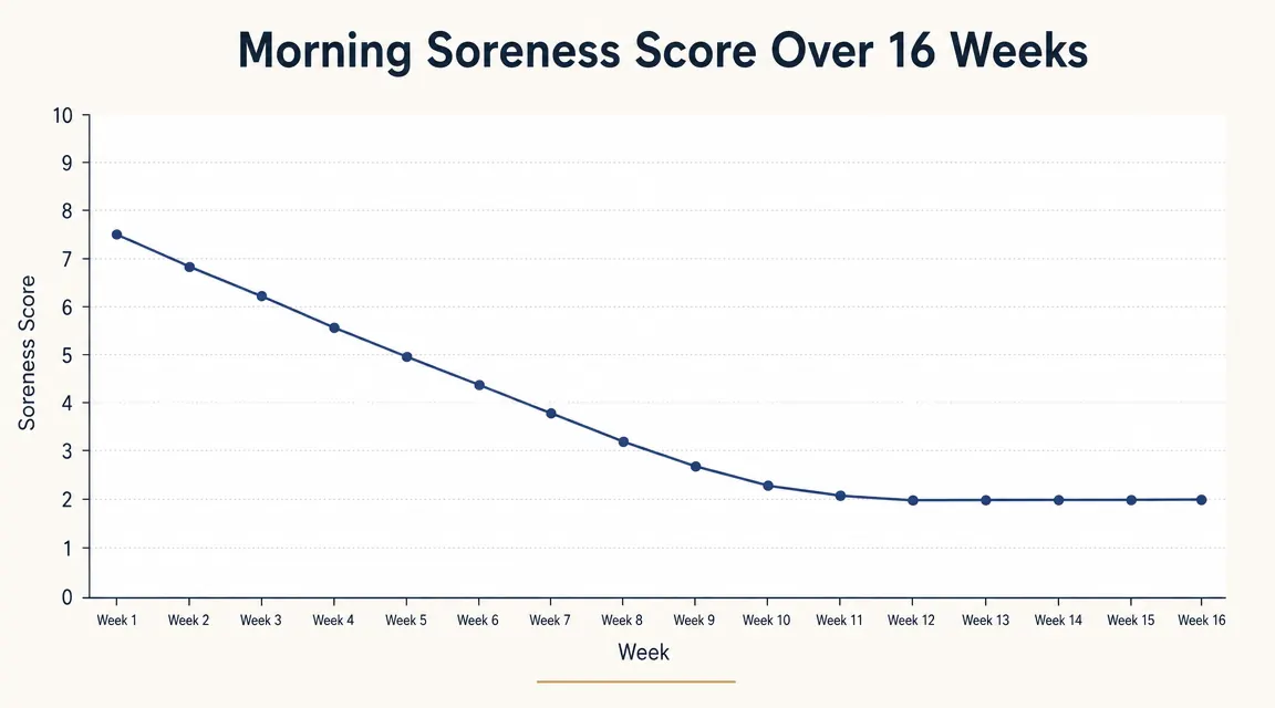 Chart showing shoulder pain and morning soreness rating over 16 weeks of using a mattress topper